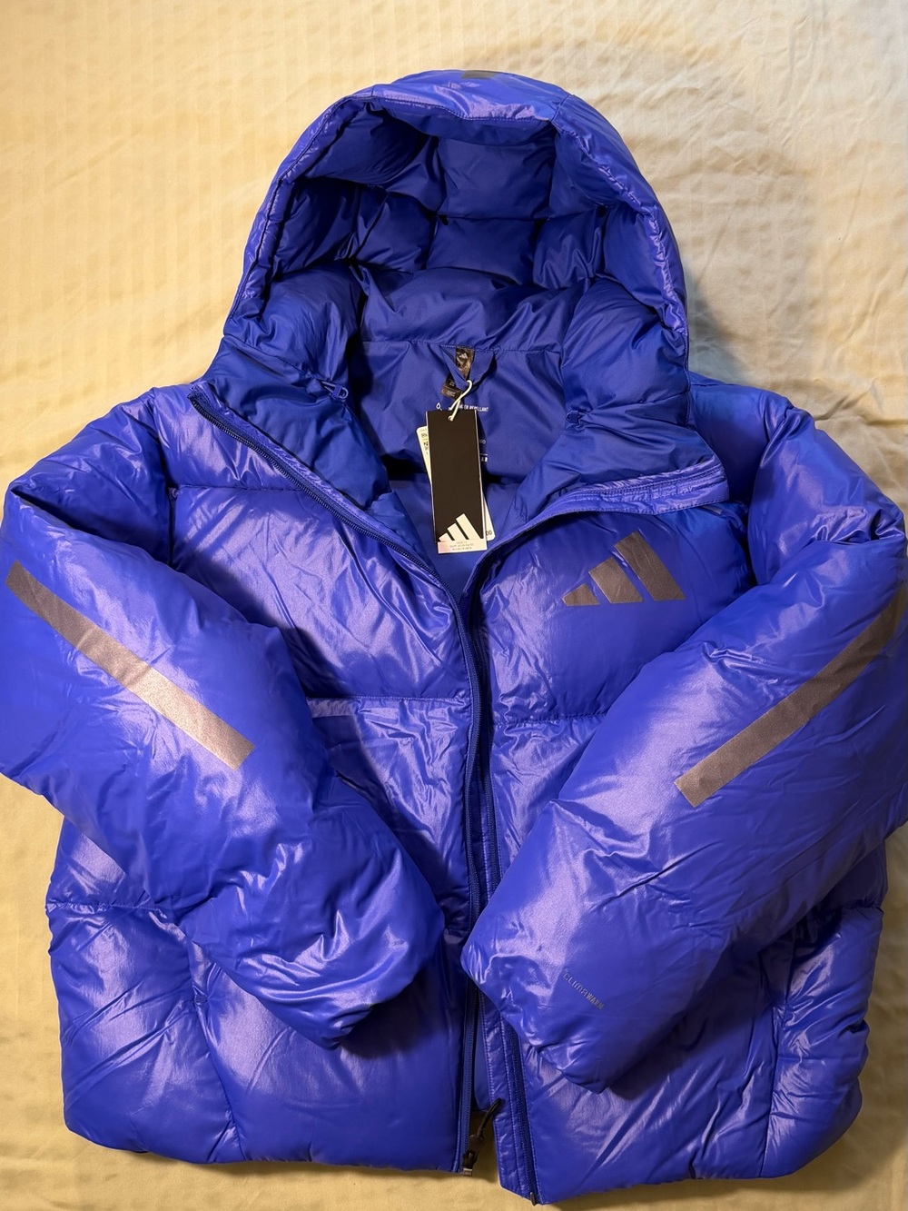 adidas Blue Water-Repellent Puffer Jacket with Hood